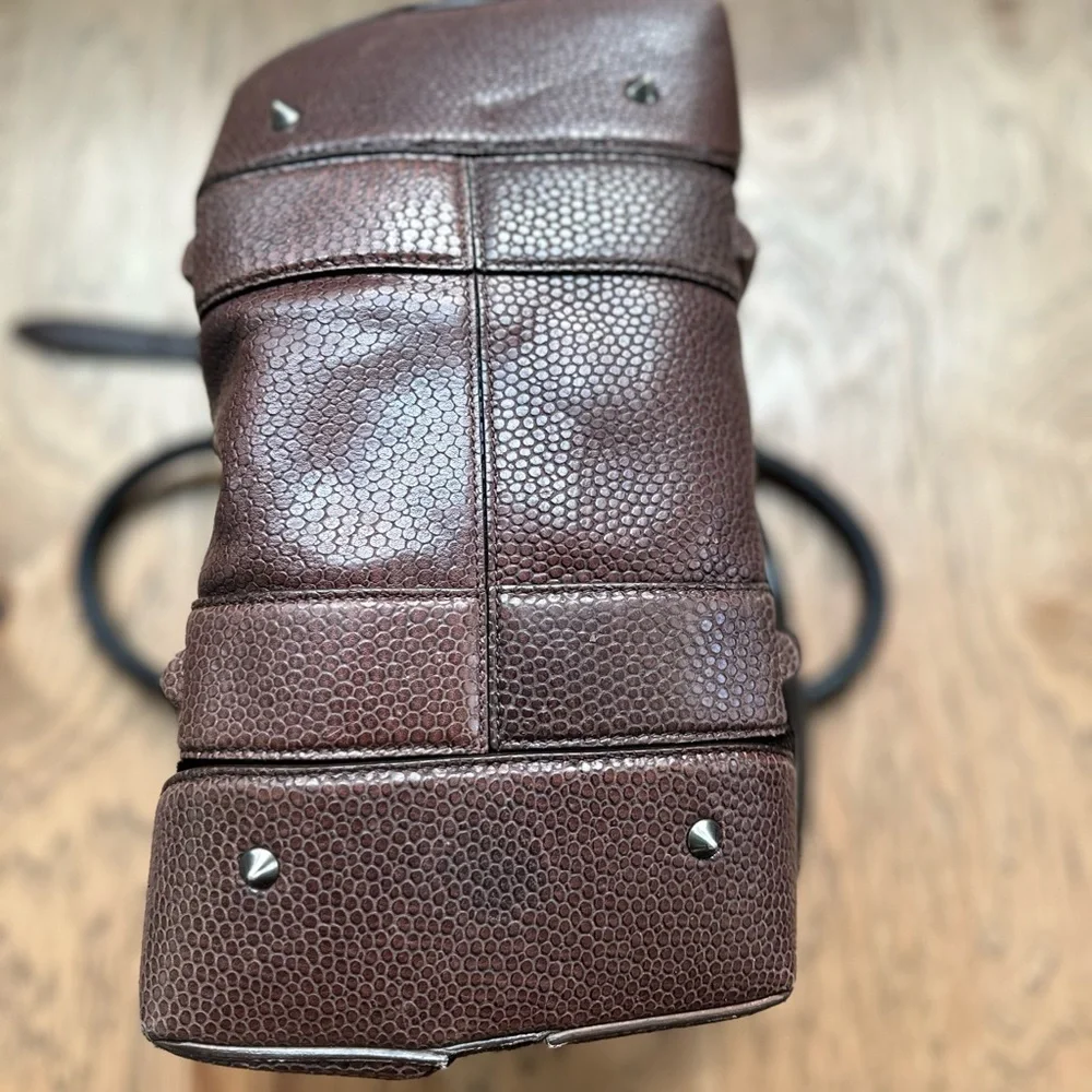 Lizard Embossed Calfskin Calf Hair Medium Lucrezia Tote Dark Brown